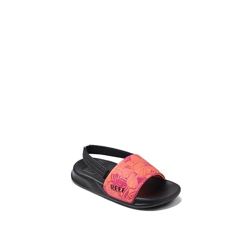 REEF Kids Girls Sandals, Little One Slide, Pink Peacock Hibiscus, 7