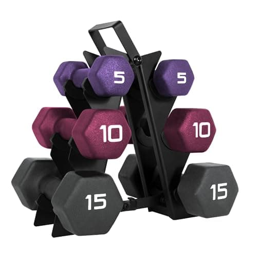 CAP Barbell 60 lb Neoprene Hex Dumbbell Weight Set with Vertical A-Frame Rack - Color Series