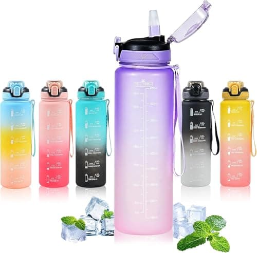 ZHYIFRQZ Water Bottle with Straw 1L,Boys Water Bottles with Straw 1 Litre,Waterbottle Leak-Proof Sports Water Bottle,Plastic Drinks Bottles Toxin Free，Bpa-Free (Purple)