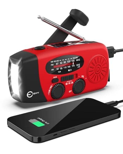Esky Emergency Hand Crank Radio 7400mWh with 3 LED Flashlight, AM/FM/NOAA Portable Weather Radio with Rechargeable 2000mAh Battery, Solar Powered Radio for Indoor Outdoor Survival Camping, SOS Alarm