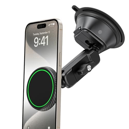 Magnetic Vacuum Suction Cup Phone Mount for Truck & Car, Heavy Duty Semi Truck Holder, 17x Strong Magnets, Adjustable Aluminum Arm Windshield Dashboard Window Mount for MagSafe iPhone 12–17 & Samsung