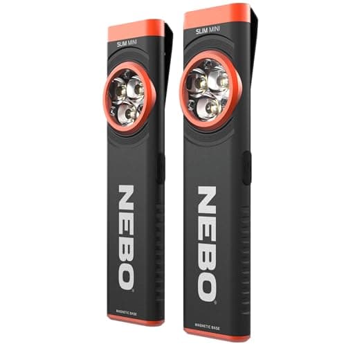 NEBO Slim Mini Pocket Light 2-Pack | Rechargeable, 250 Lumens, 2 Light Modes, Small Flashlight for EDC & Emergencies, Magnetic Base, Lightweight, Water Resistant & Durable, Includes Charging Cable