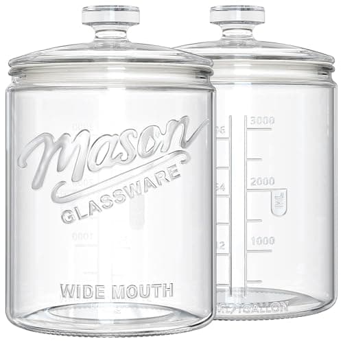 1 Gallon Cookie Jars, 2 Pcs, Large Glass Jars with Airtight Lids for Kitchen, Wide Mouth Food Storage Containers for Flour, Sugar, Sourdough Starter, Candy, Coffee, Dog Treat, Apothecary, Laundry