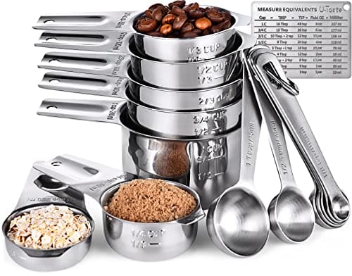 U-Taste Measuring Cups and Spoons Set of 15 : 7 Measuring Cups and 7 Measuring Spoons with 2 D-Rings and 1 Professional Magnetic Measurement Conversion Chart
