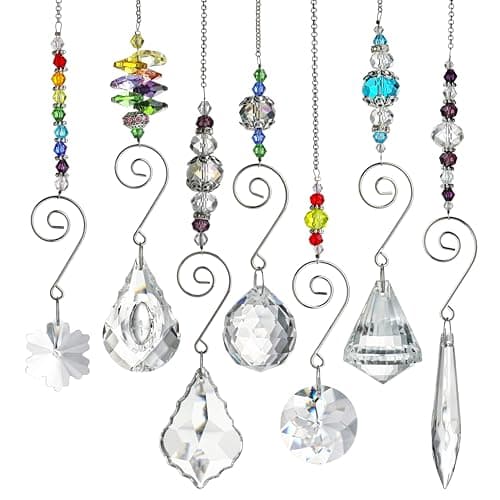 H&D HYALINE & DORA Set 7 Crystal Rainbow Suncatcher Glass Bead Chain Fengshui Hanging Pendant for Window Garden Party