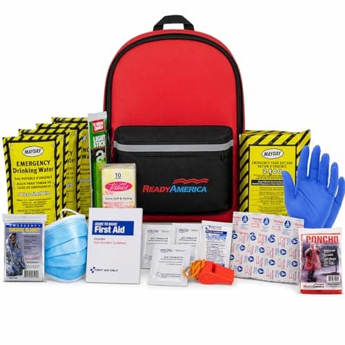 Ready America 70180 72 Hour Emergency Kit, 1-Person, 3-Day Backpack, Includes First Aid Kit, Survival Blanket, Emergency Food Portable Disaster Preparedness Go-Bag for Earthquake, Fire, Flood