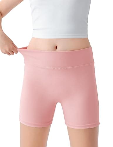 Girls Athletic Shorts High Waisted 4-Way Stretch, Tagless Flat Waistband, No Front Seam for Biker Gymnastics Dance Yoga Nude Pink
