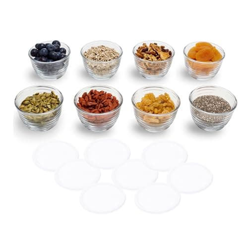 Libbey Small Glass Bowls, Glass Containers with Lids Set of 8 to Keep Leftovers Fresh, Meal Prepping and More, Dishwasher Safe Small Bowls for Dips