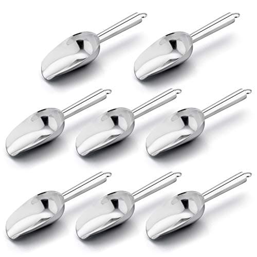 Mini Scoop Set of 8, E-far 3 Ounce Stainless Steel Scoops for Ice Cube/Candy/Flour/Sugar, Metal Utility Scoops for Weddings, Dessert Buffet, Canisters, Food Grade & Rust Free, Easy Clean & Dishwasher