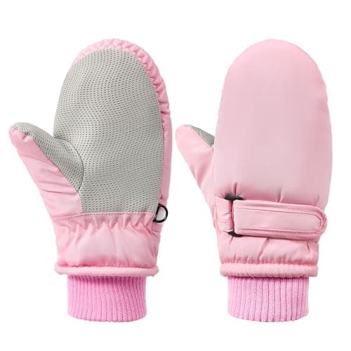Toddler Mittens Waterproof Winter Gloves for Boys Girls Snow Gloves Kids Ski Snow Mittens Solid Pink M(Fits 5-10 years)