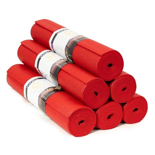 Sunshine Yoga Voyage Yoga Mat, 6 Pack, 72" x 24" Professional Studio and Gym Bulk Yoga Mats, 5mm Thick, Durable, Anti-Tear, Non Slip Fitness and Exercise Mats, Red