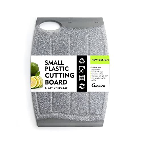 Small Plastic Cutting Board, 7.48" Mini Cutting Board for Small Kitchen Task, Non Slip Cutting Board, Unique Design with Multiple Juice Grooves! BPA Free, Dishwasher Safe, Easy Grip Handle (Grey)