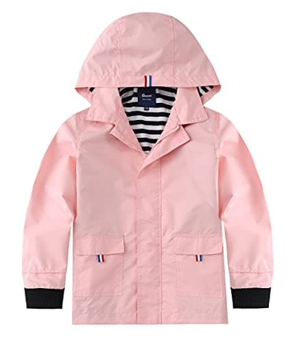 Hiheart Girls&Boys Waterproof Hooded Jackets Cotton Lined Rain Jackets Pink 7-8