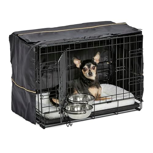 MidWest Homes for Pets XS Double Door iCrate Starter Kit, 22-inch Dog Crate Bundle for Extra-Small Dogs, Includes Cage, Pet Bed, 2 Bowls and Privacy Cover