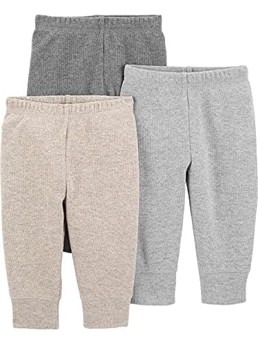 Simple Joys by Carter's Baby 3-Pack Thermal Pants, Beige/Dark Grey/Grey, 0-3 Months